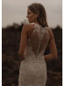 Ivory Lace Tulle Sheer Buttons Back Modern Wedding Dress